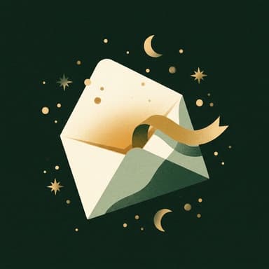 Illustration of a glowing envelope with a book and gold ribbon emerging from it